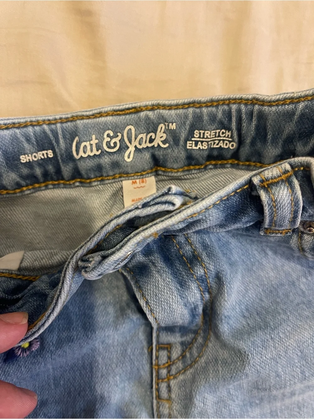 Cat & Jack Light Blue Denim Shorts with Embroidered Flowers